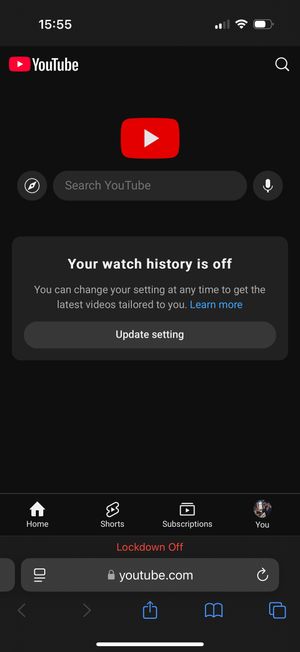 Screenshot από το YouTube χωρίς ιστορικό